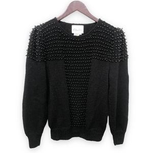 Vintage 80s 90s Beaded Black Sweater Medium